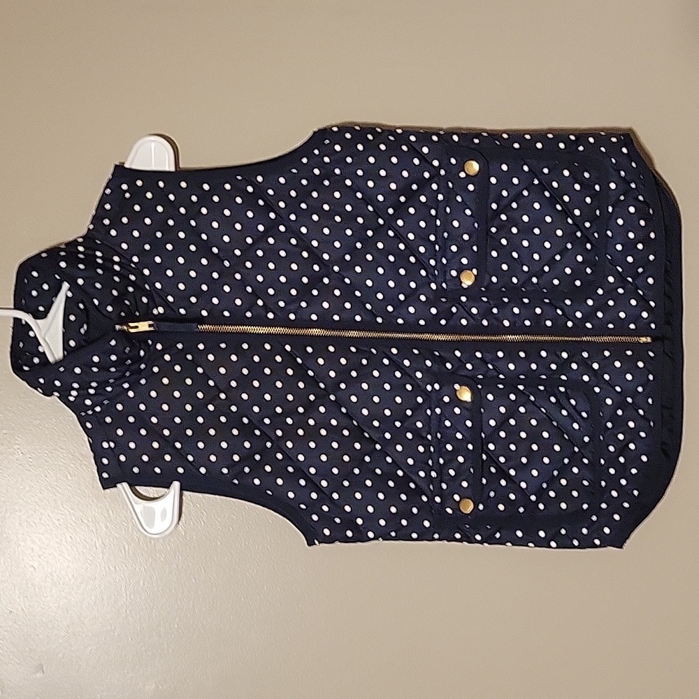 J.Crew Factory Polka Dot Navy Blue Excursion Down Puffer Vest Womens Size XXS